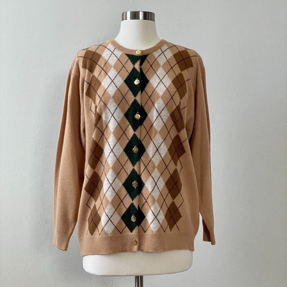 Burberry Sweaters - Burberry Vintage 100% Lambswool Argyle Cardigan Sweater, 38/US 4